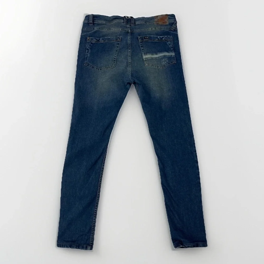Big‎ John Skinny Jeans Sz 32x29 Blue Distressed Stretch Denim Mens